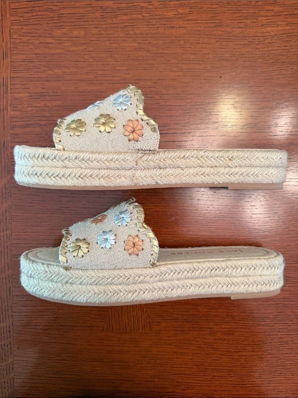 Jack Rogers Palmer Embroidered Floral Espadrille Platform Slides Sandal Size 6